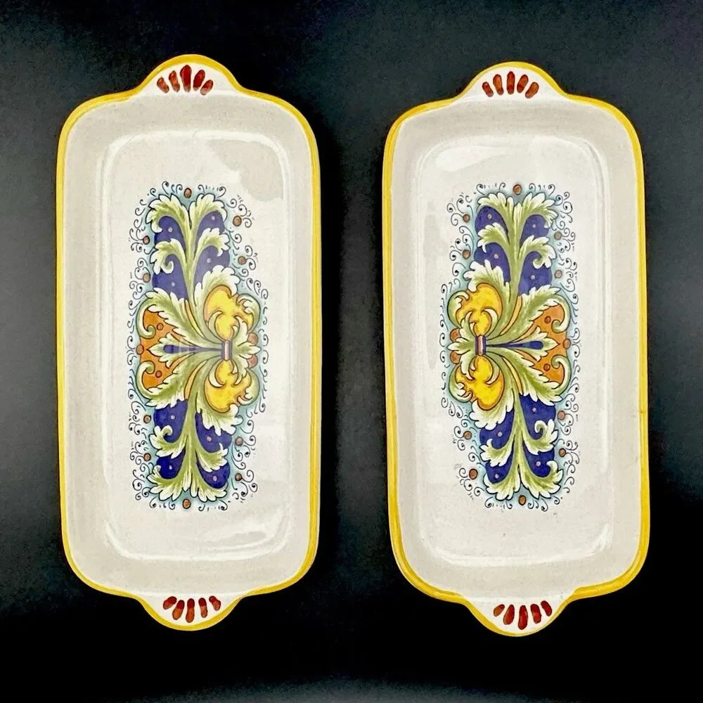 Vintage Ceramica Nova Deruta Italy Majolica Serving Trays Set 2 Hand Painted